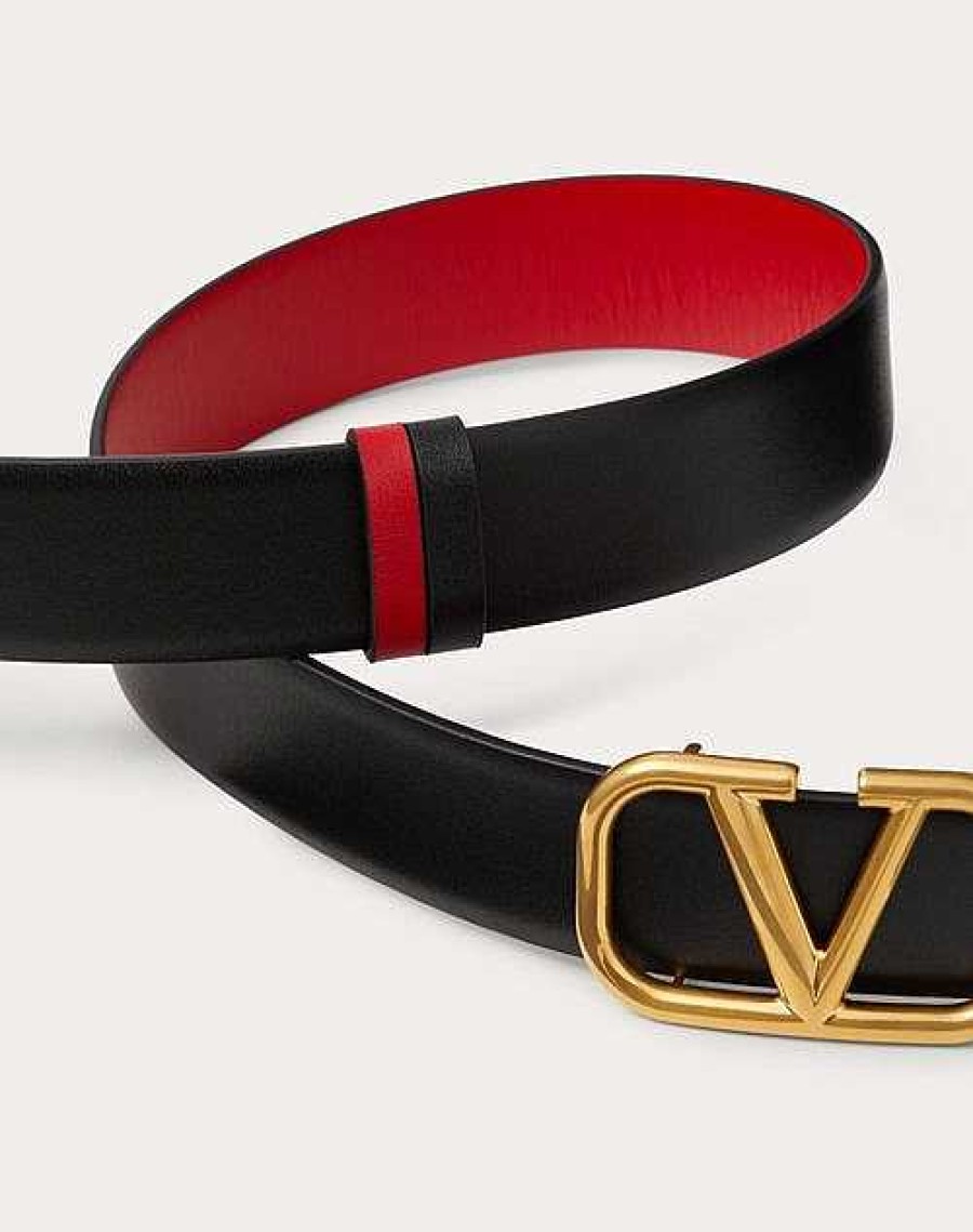 Valentino Reversible Vlogo Signature Belt In Glossy Calfskin 30 Mm | Belts