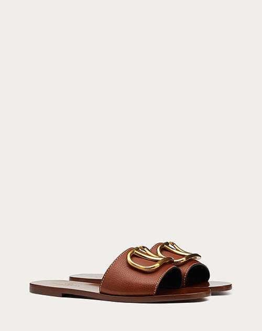 Valentino Vlogo Signature Slide Sandal In Grainy Cowhide With Accessory | Slides And Thongs