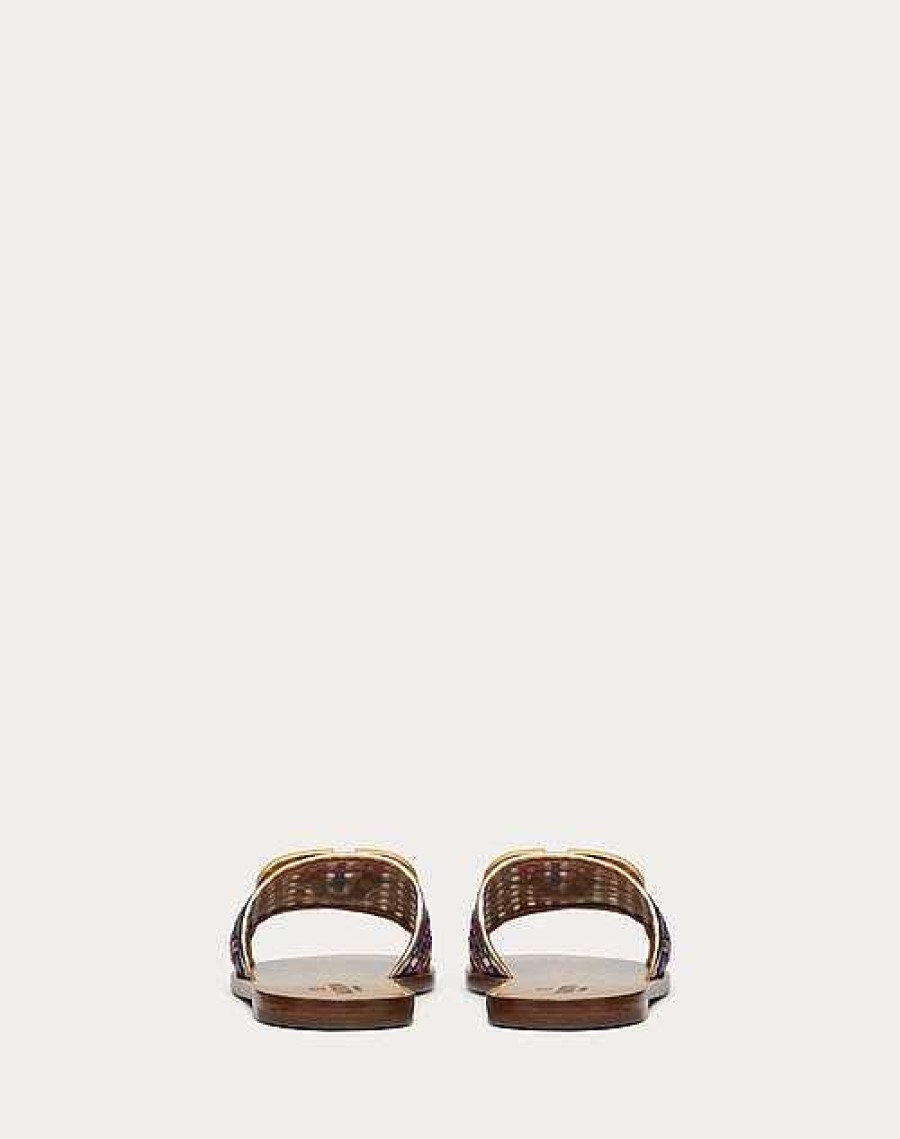 Valentino Vlogo Signature Slide Sandal In Woven Metallic Nappa | Slides And Thongs