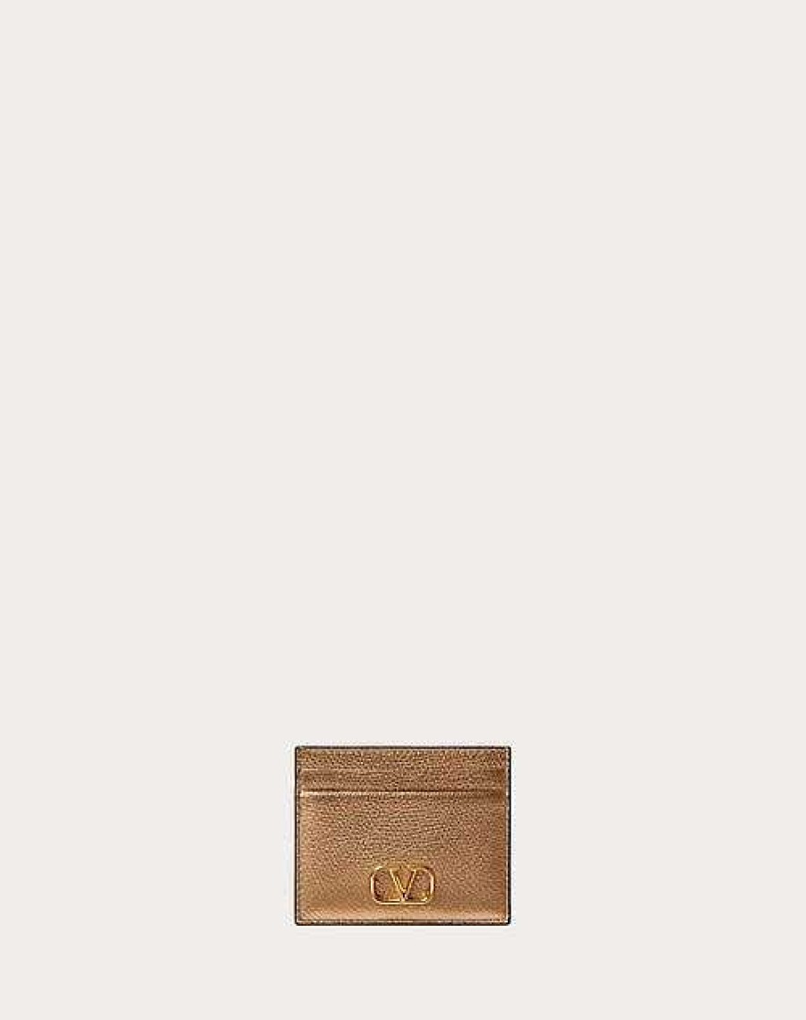 Valentino Vlogo Signature Metallic Grainy Calfskin Cardholder | Wallets And Small Leather Goods