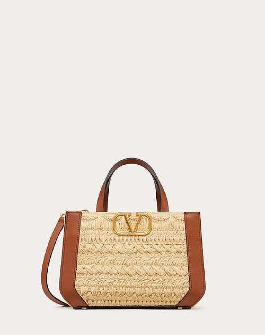 Valentino Vlogo Signature Handbag With Raffia Embroidery | Totes