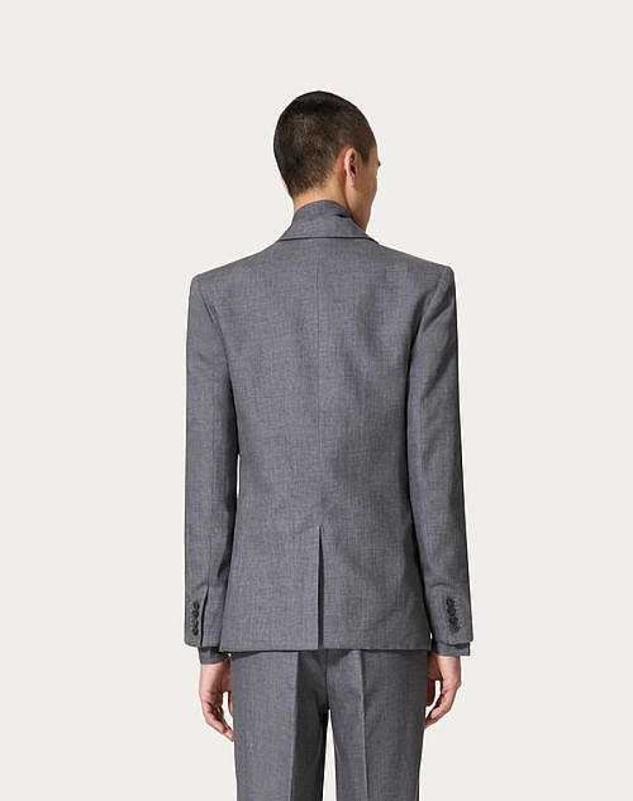 Valentino Single-Breasted Linen Jacket Laminated With Neoprene Scuba | Coats And Blazers