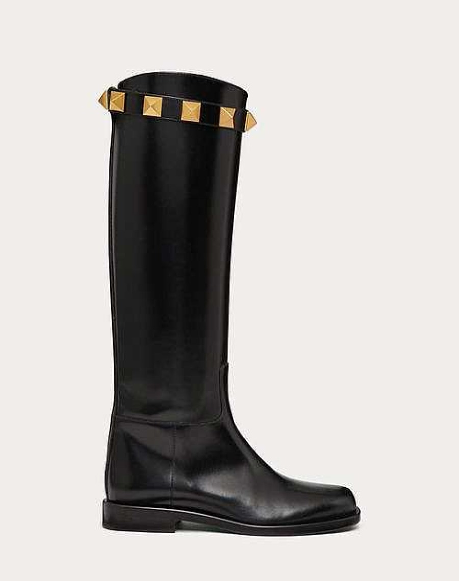 Valentino Calfskin Leather Roman Stud Boot 15Mm | Boots