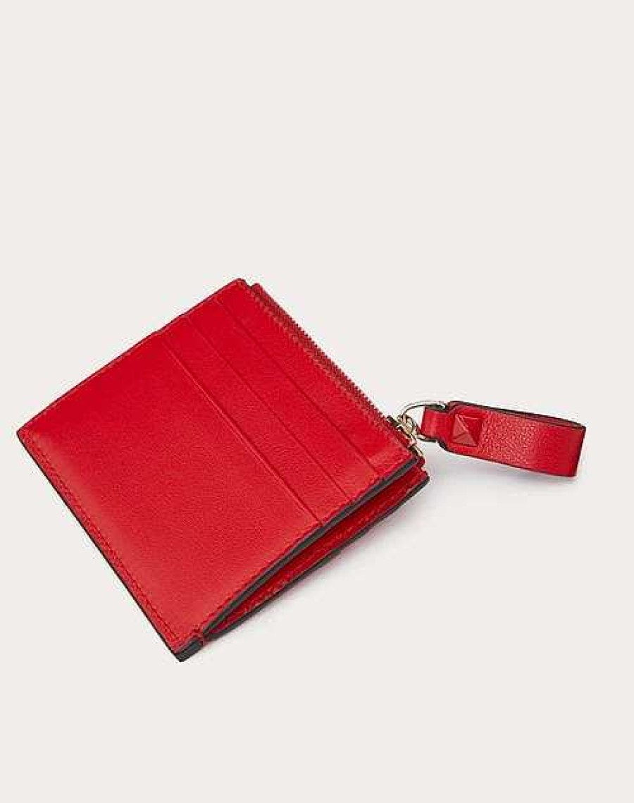 Valentino Rockstud Calfskin Cardholder With Zipper | Wallets And Small Leather Goods