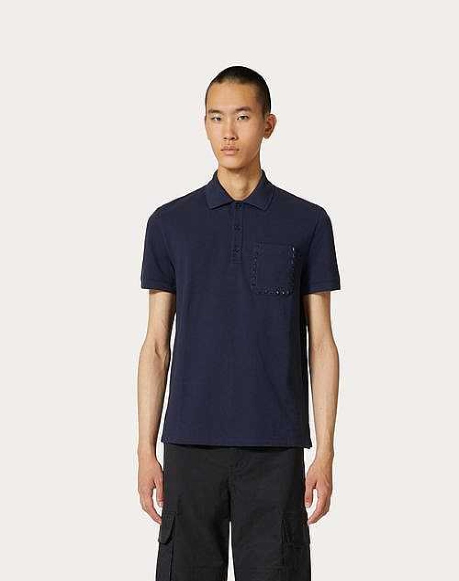 Valentino Cotton Pique Polo Shirt With Rockstud Untitled Studs | T-Shirts And Sweatshirts