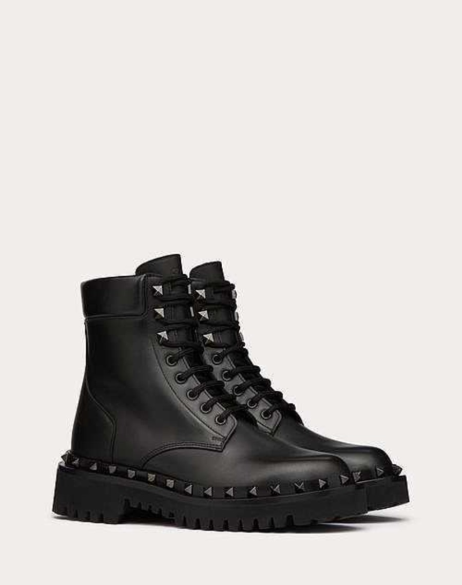 Valentino Rockstud Calfskin Combat Boot With Matching Studs 50Mm | Boots