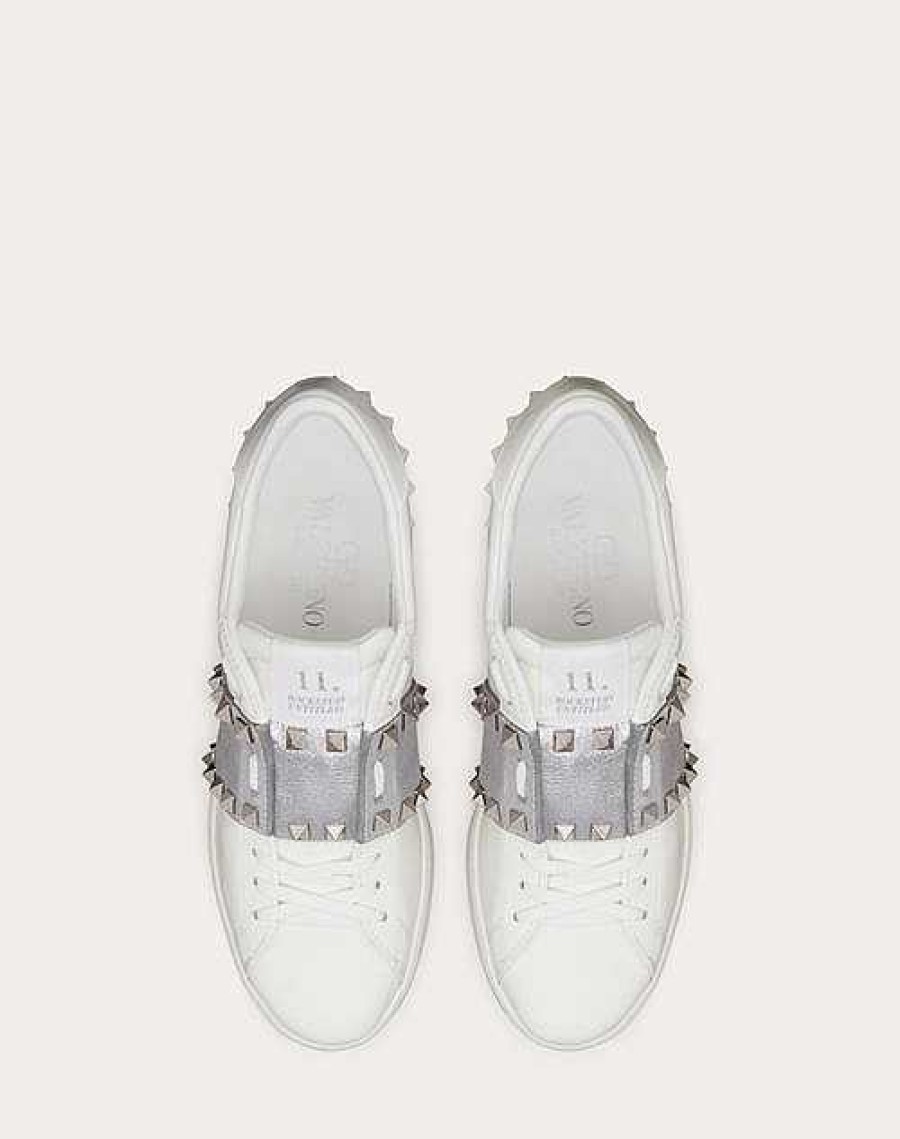 Valentino Open Disco Wedge Sneaker In Calfskin With Metallic Band And Matching Studs 85Mm | Sneakers