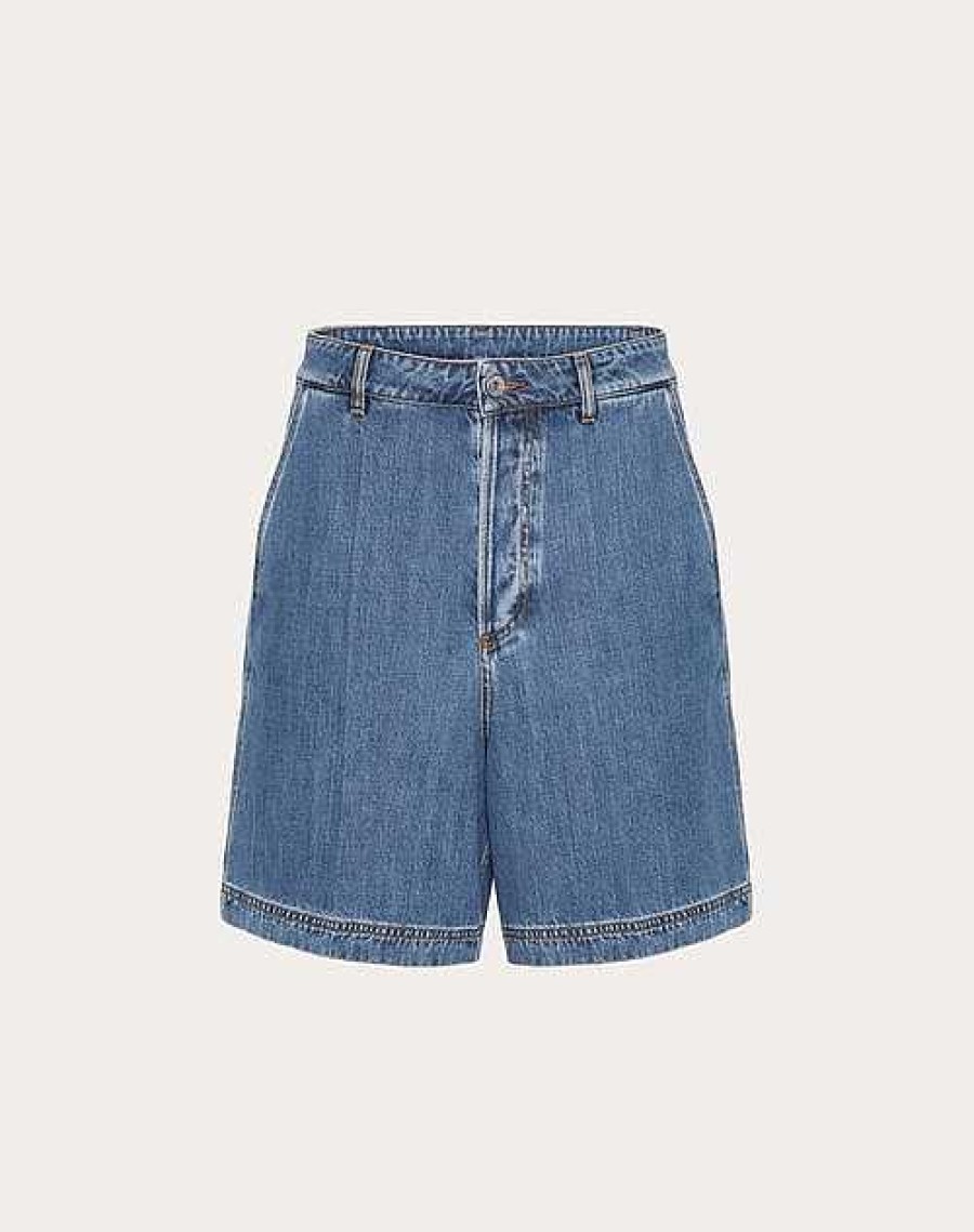 Valentino Bermuda Shorts With Metallic V Detail | Denim