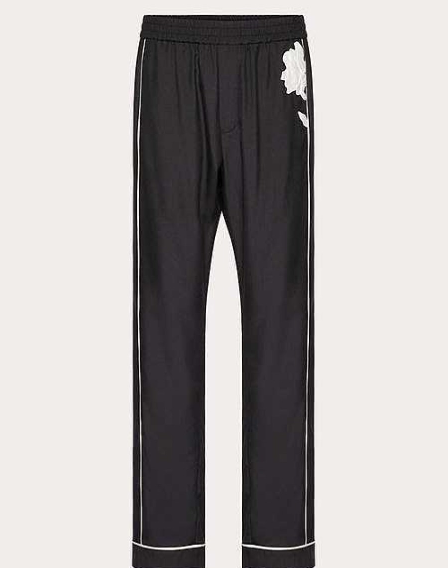 Valentino Silk Poplin Pajama Pants With Flower Embroidery | Pants And Shorts