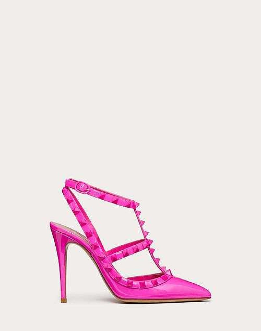 Valentino Rockstud Ankle Strap Patent-Leather Pump With Tonal Studs 100 Mm | Pumps