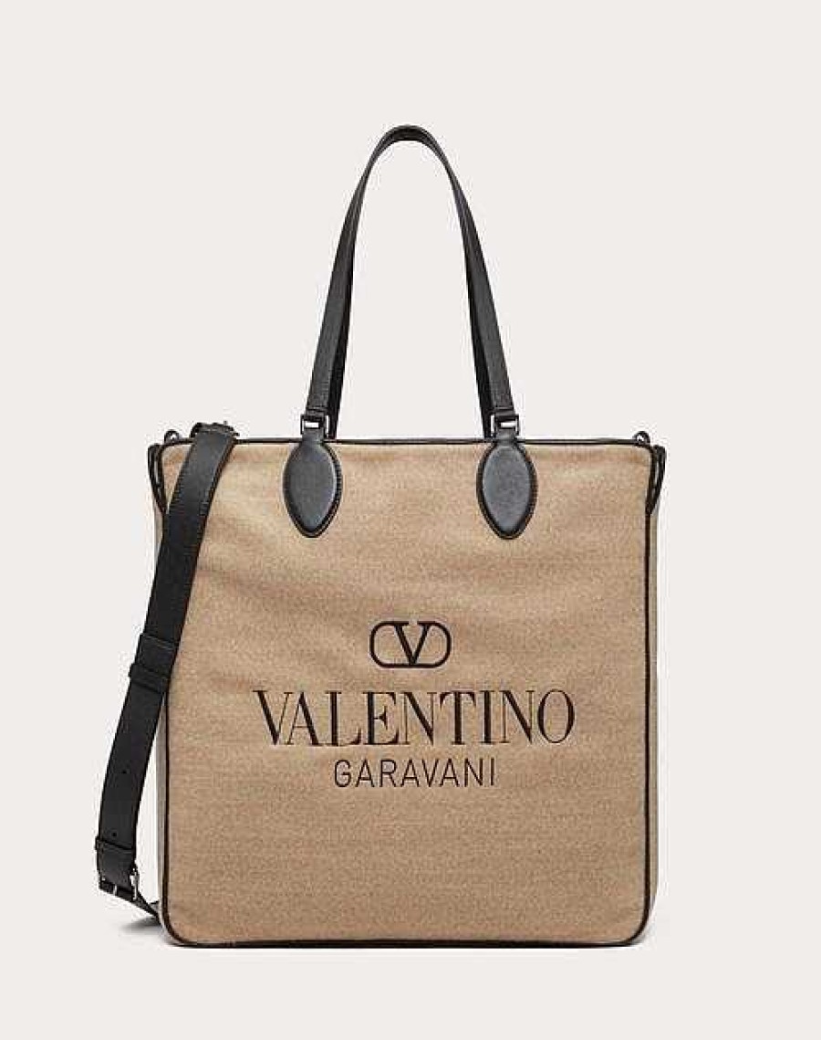 Valentino Toile Iconographe Shopping Bag In Wool With Leather Details | Totes