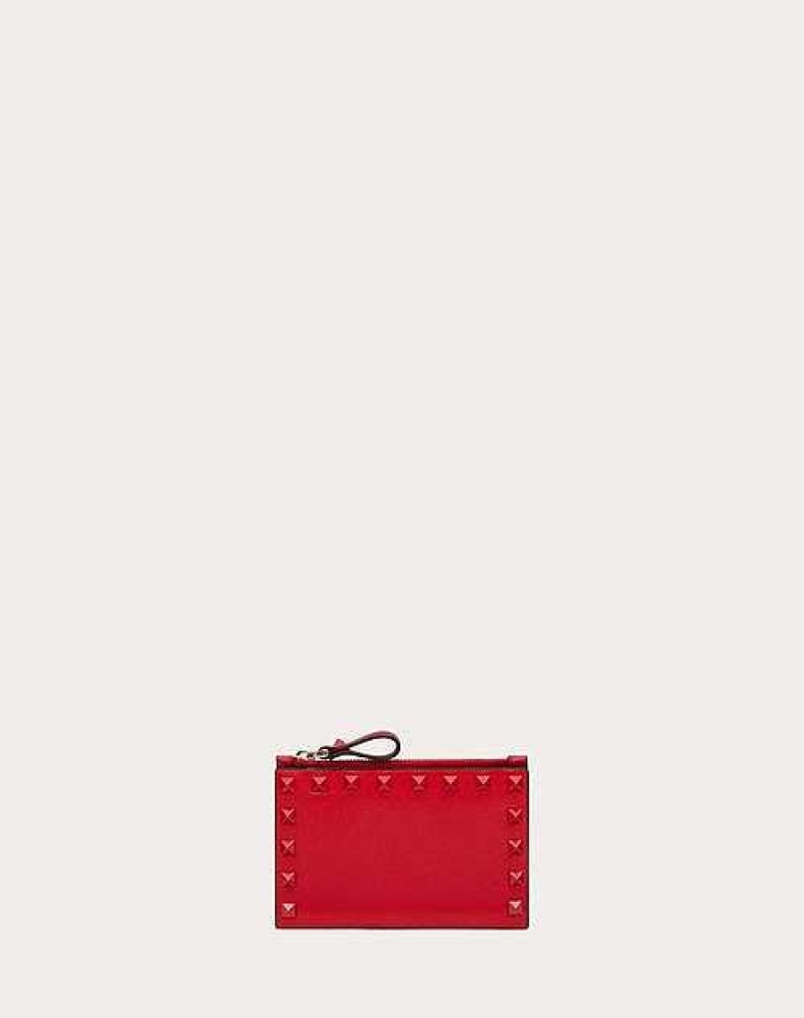 Valentino Rockstud Calfskin Cardholder With Zip | Wallets And Small Leather Goods