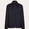 Valentino Quilted Nylon Shirt Jacket With Metallic V Detail | Outerwear