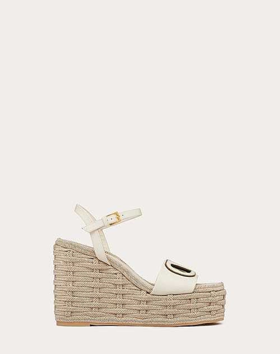 Valentino Vlogo Calfskin Cut-Out Wedge Sandal 110Mm | Espadrilles And Wedges