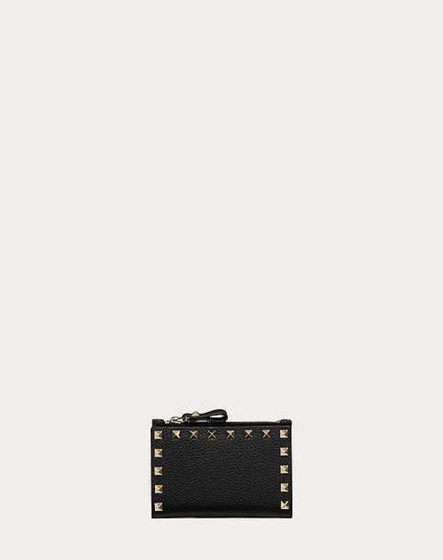 Valentino Rockstud Grainy Calfskin Cardholder With Zipper | Wallets And Small Leather Goods