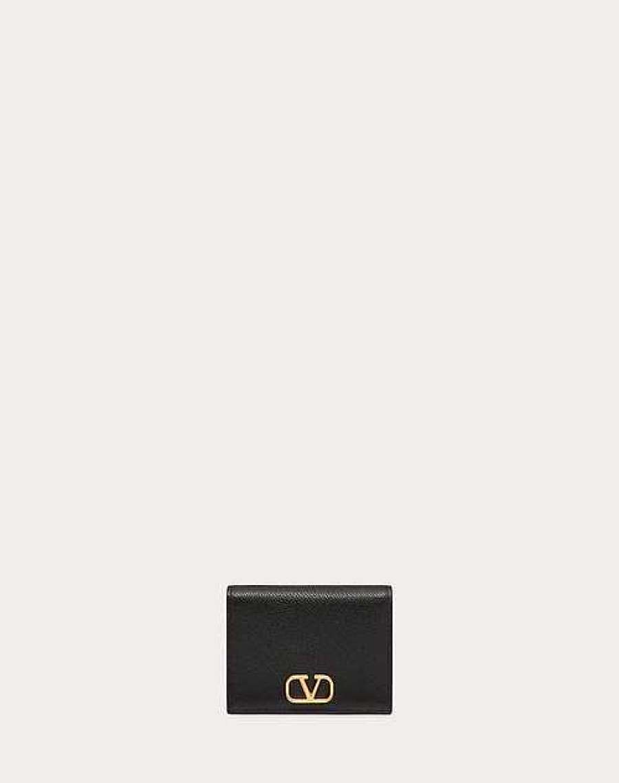 Valentino Compact Vlogo Signature Grainy Calfskin Wallet | Wallets And Small Leather Goods