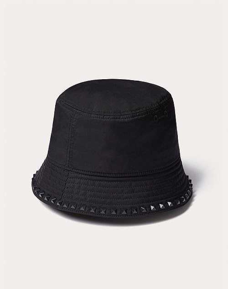 Valentino Rockstud Cotton Bucket Hat With Stud Applique | Hats And Gloves