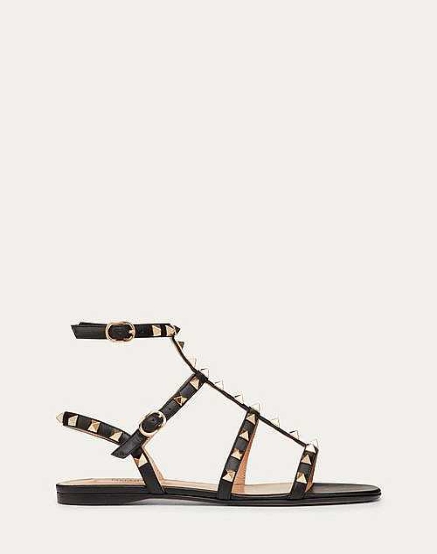 Valentino Rockstud Flat Calfskin Sandal With Straps | Sandals