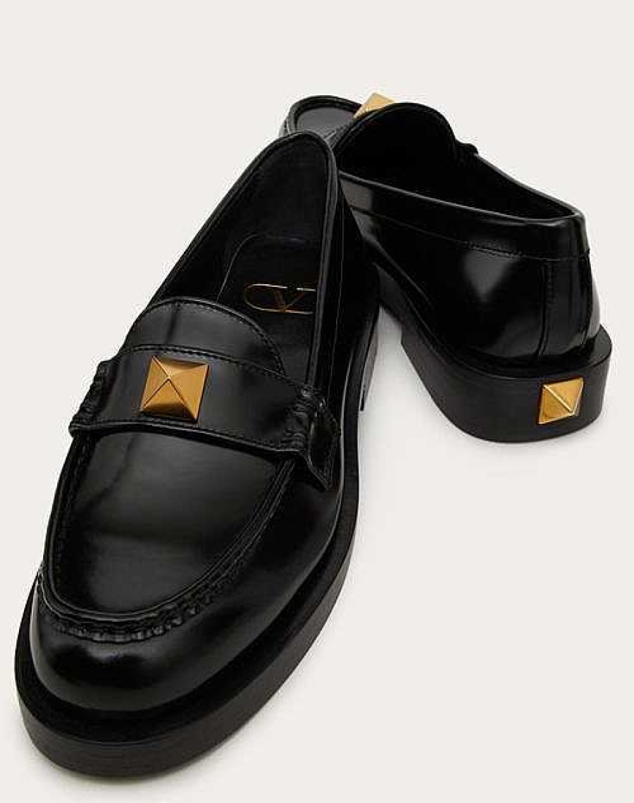 Valentino Roman Stud Brushed Calfskin Loafer 30Mm | Loafers And Oxfords