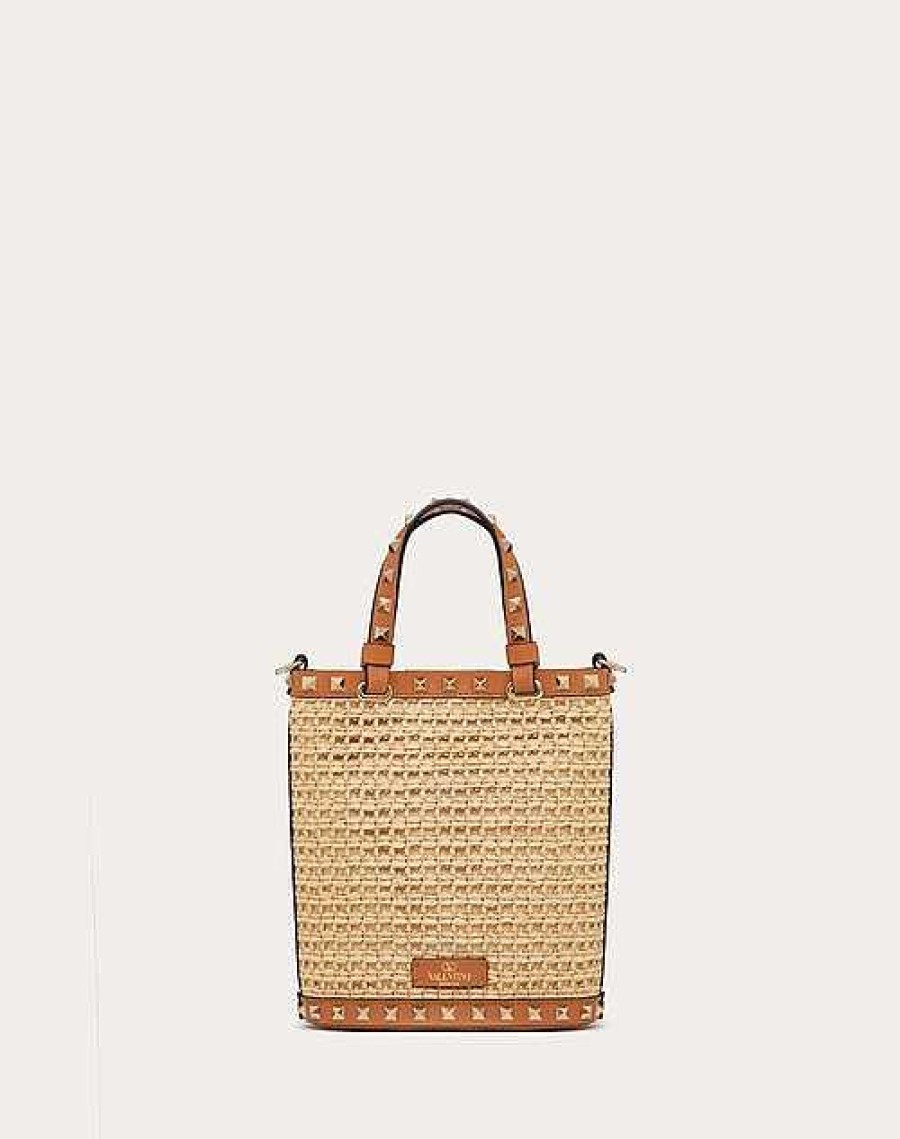 Valentino Mini Rockstud Raffia Shoulder Bag | Totes