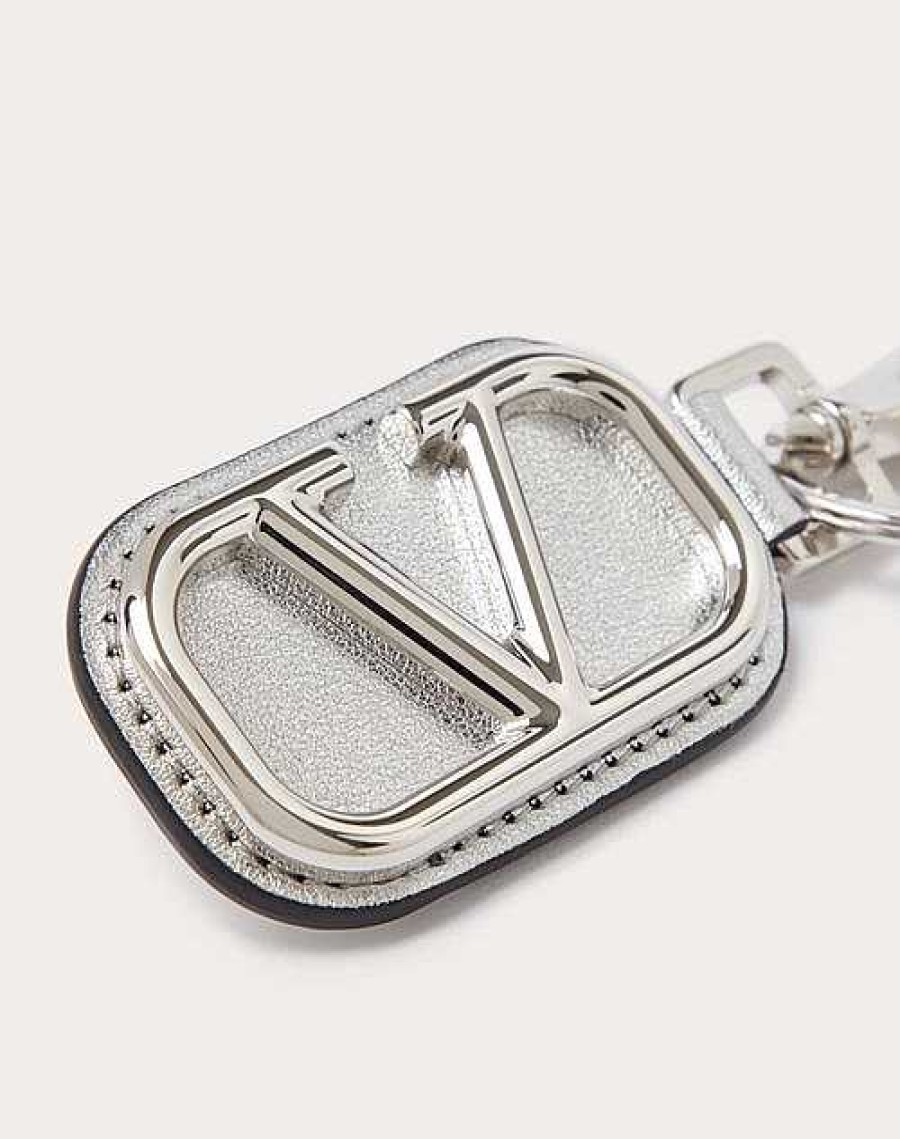 Valentino Vlogo Signature Grainy Metallic Calfskin Key Chain | Wallets And Small Leather Goods