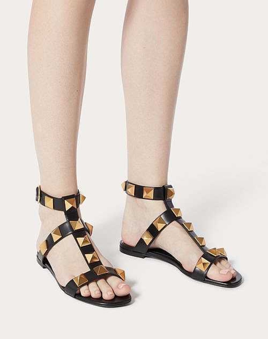 Valentino Roman Stud Flat Calfskin Sandal | Sandals