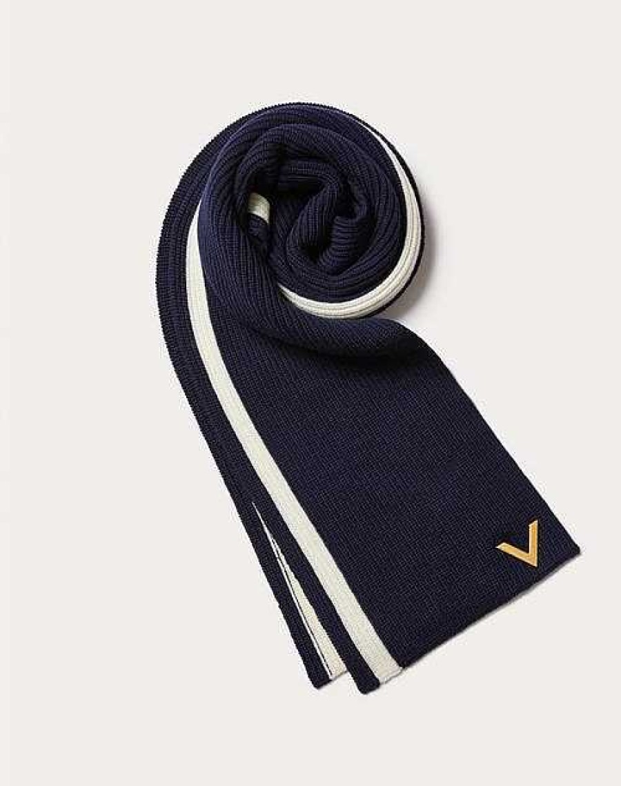 Valentino Wool Scarf With Metal V Applique | Soft Accessories