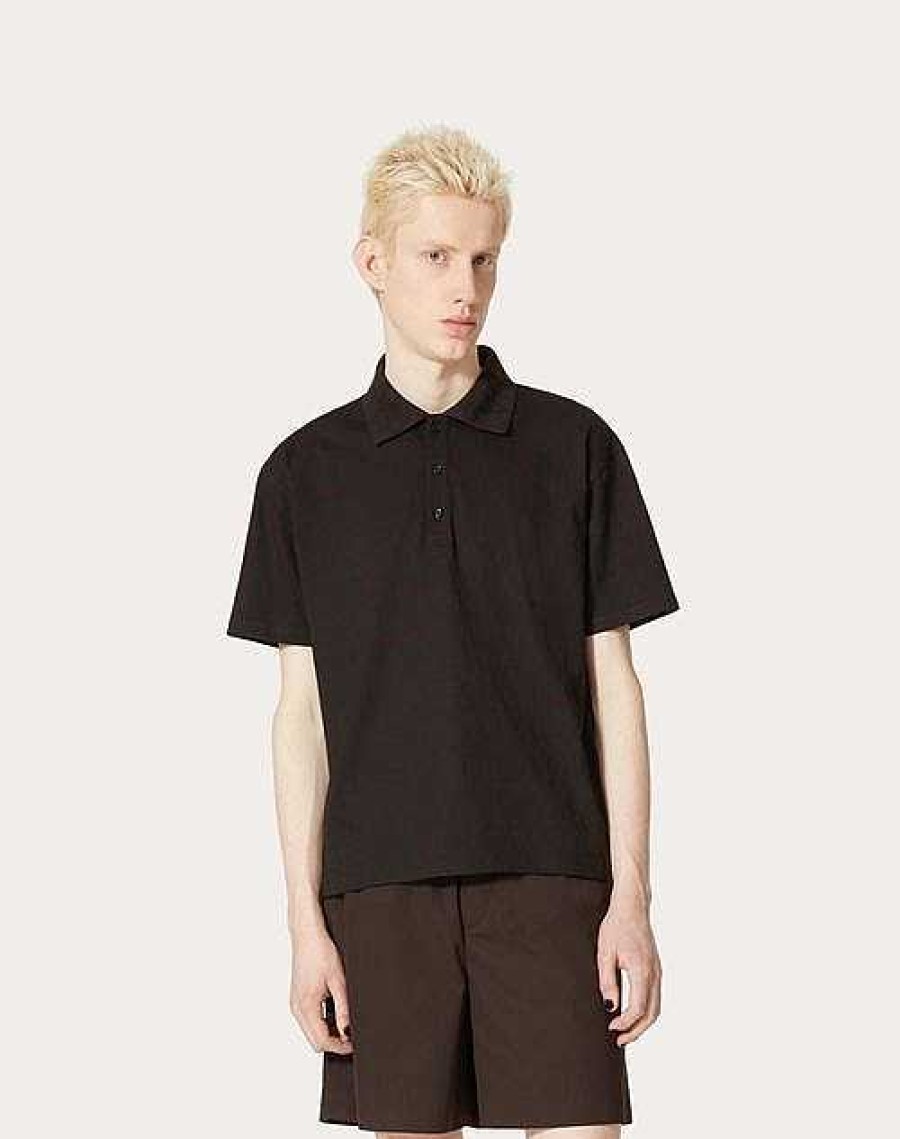 Valentino Cotton Polo Shirt With Toile Iconographe Print | T-Shirts And Sweatshirts