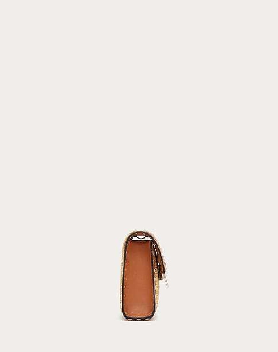 Valentino Small Rockstud Shoulder Bag In Woven Raffia | Shoulder Bags