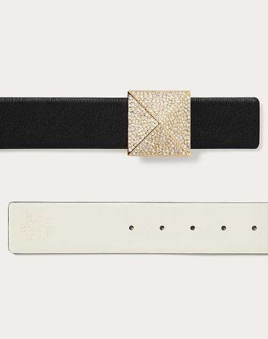 Valentino One Stud Reversible Shiny Calfskin Belt 40Mm | Belts