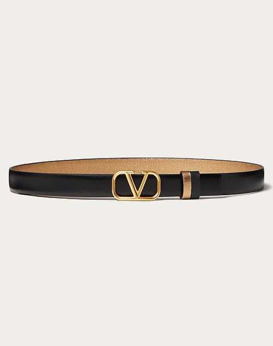 Valentino Vlogo Signature Reversible Belt In Shiny And Metallic Calfskin 20Mm | Belts