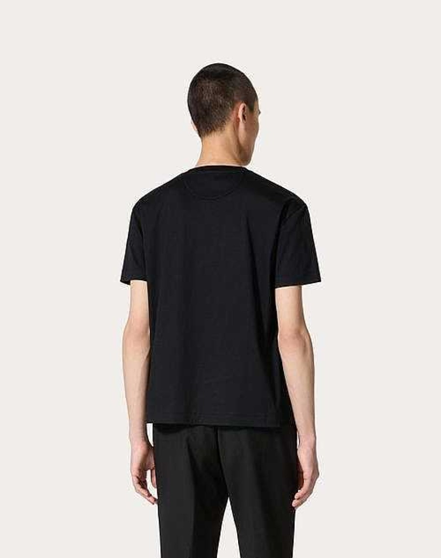 Valentino Cotton T-Shirt With Metallic V Detail | T-Shirts And Sweatshirts