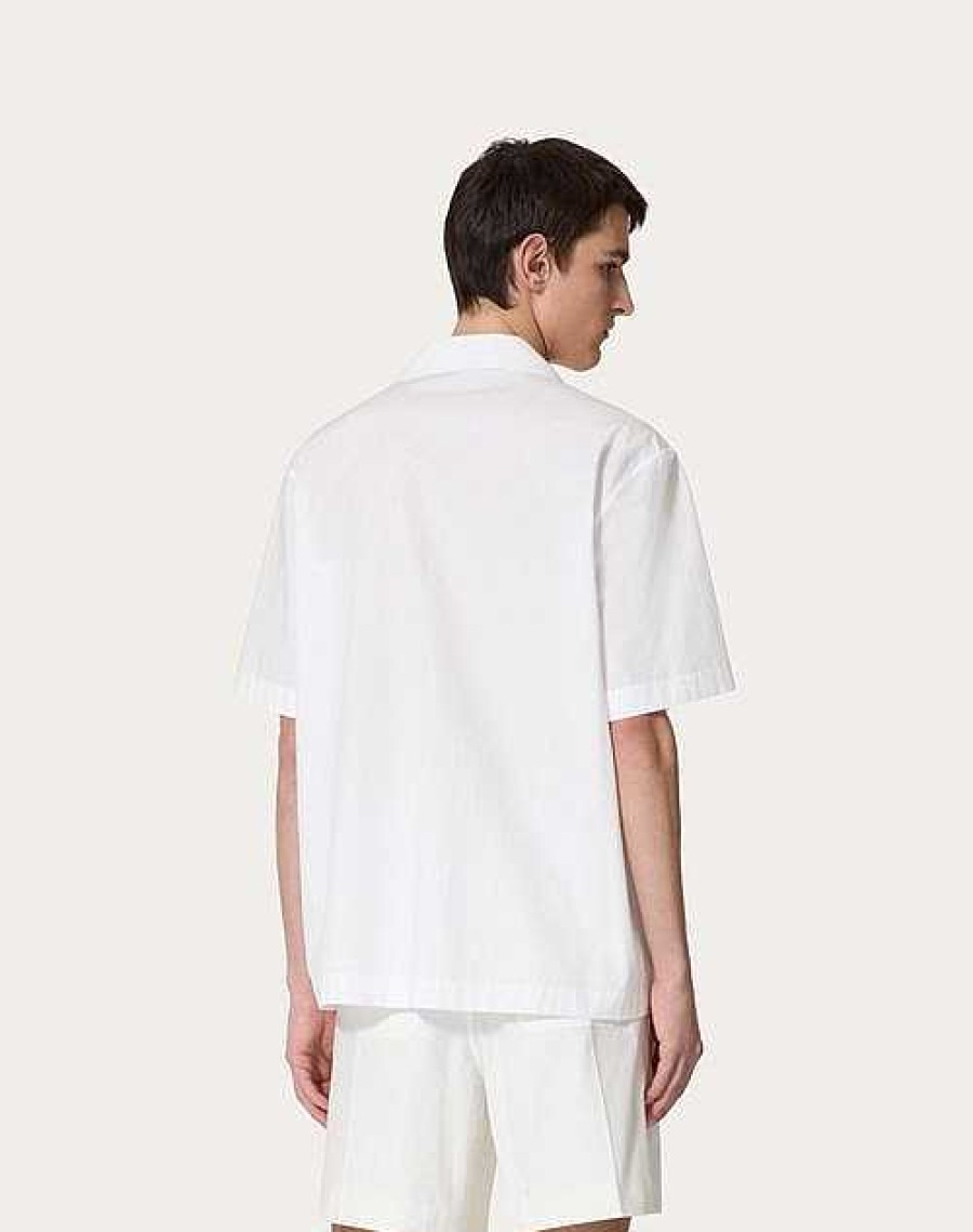 Valentino Cotton Poplin Bowling Shirt With Rubberized V Detail | Shirts