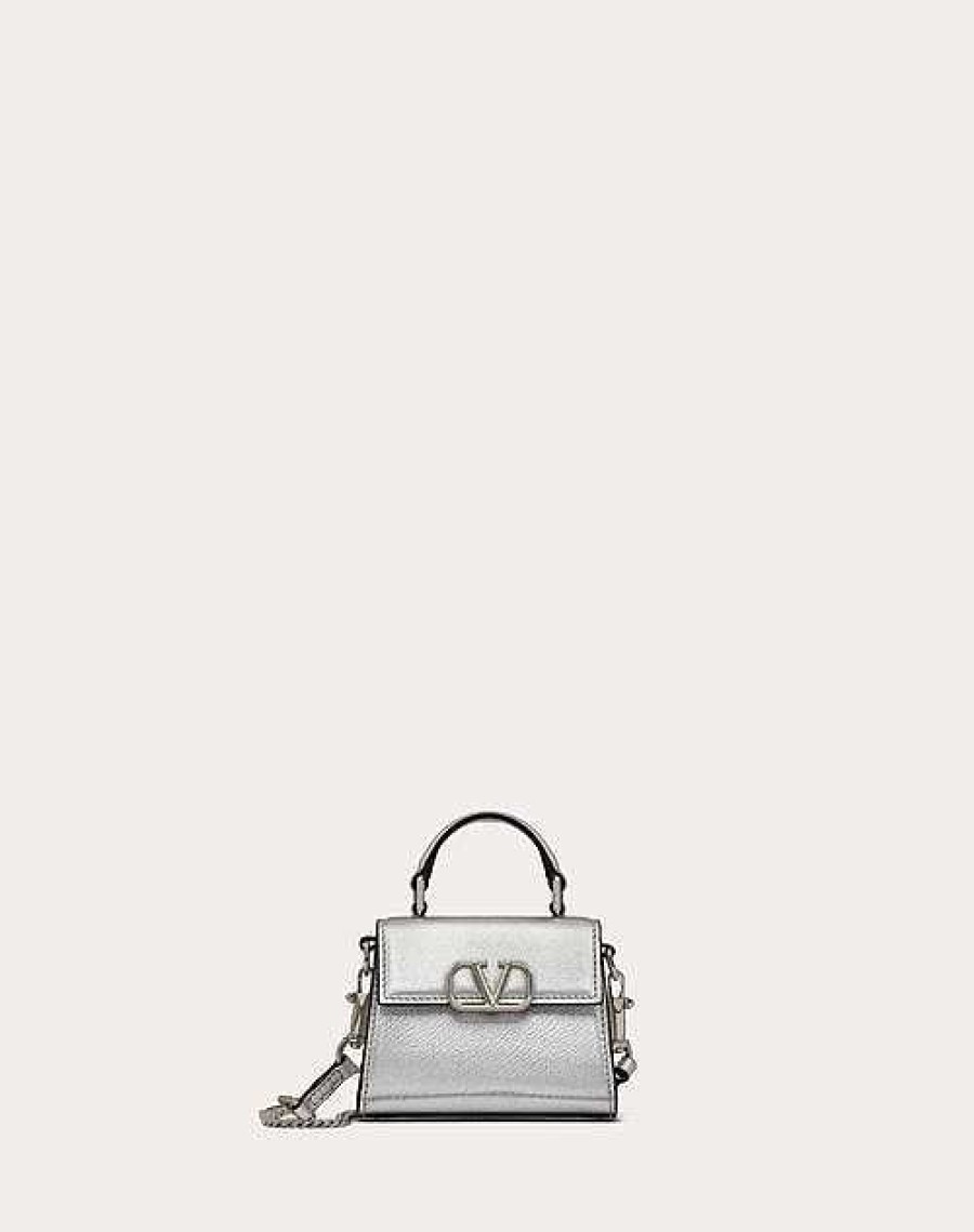 Valentino Micro Vsling Handbag In Metallic Grainy Calfskin | Top Handle Bags