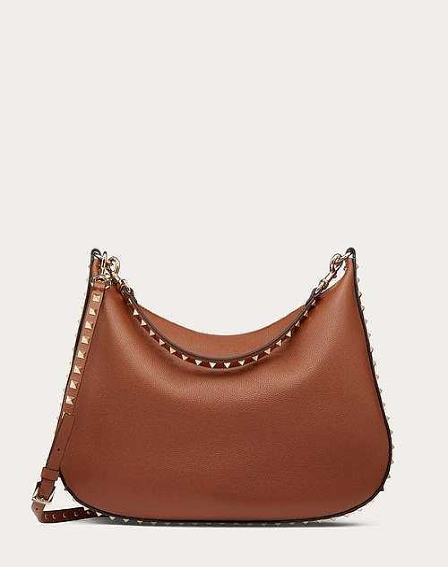 Valentino Rockstud Hobo Bag In Grainy Calfskin | Shoulder Bags