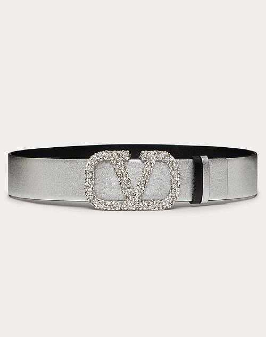 Valentino Reversible Vlogo Signature Belt In Metallic Calfskin 40 Mm | Belts