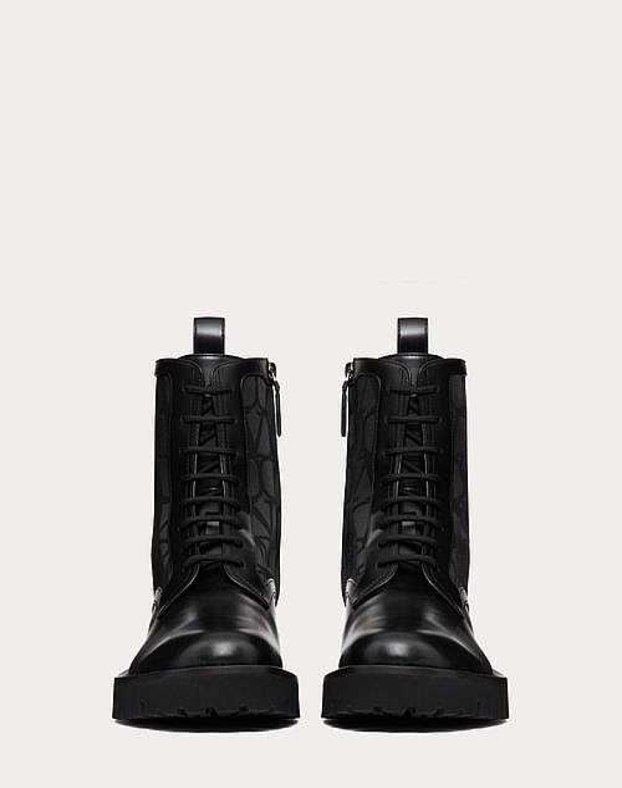 Valentino Toile Iconographe Combat Boot In Toile Iconographe Technical Fabric And Calfskin | Boots