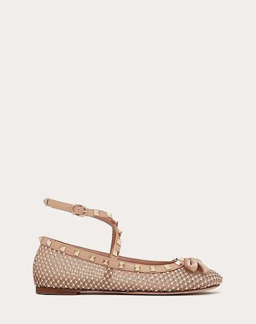 Valentino Rockstud Mesh Ballerina With Crystals | Ballerinas