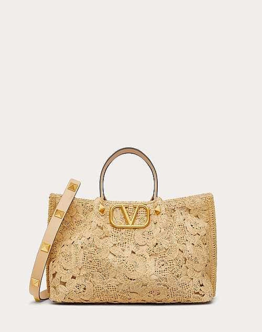 Valentino Medium Shopping Bag In Lace-Effect Raffia | Totes