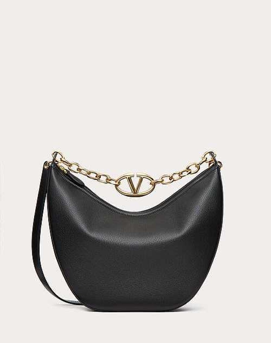 Valentino Vlogo Moon Medium Grainy Calfskin Hobo Bag With Chain | Shoulder Bags