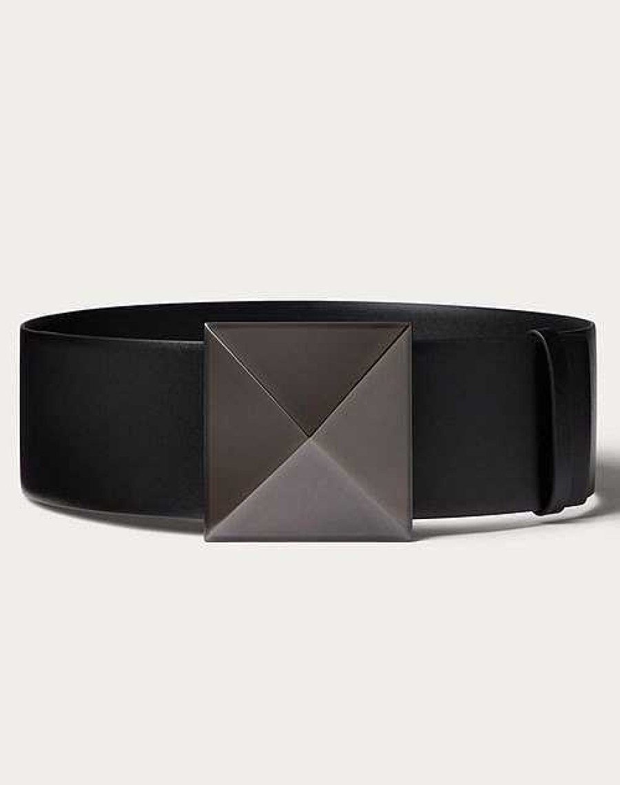 Valentino One Stud Shiny Calfskin Belt 70Mm | Belts