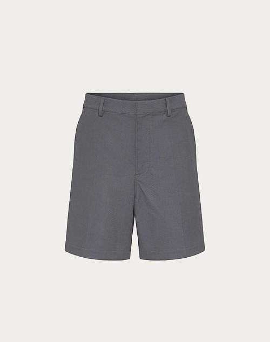 Valentino Stretch Cotton Canvas Bermuda Shorts With Rubberized V Detail | Pants And Shorts