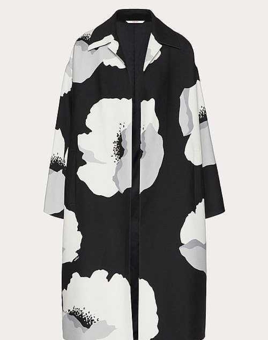 Valentino Crepe Couture Caban With Valentino Flower Portrait Print | Coats And Blazers