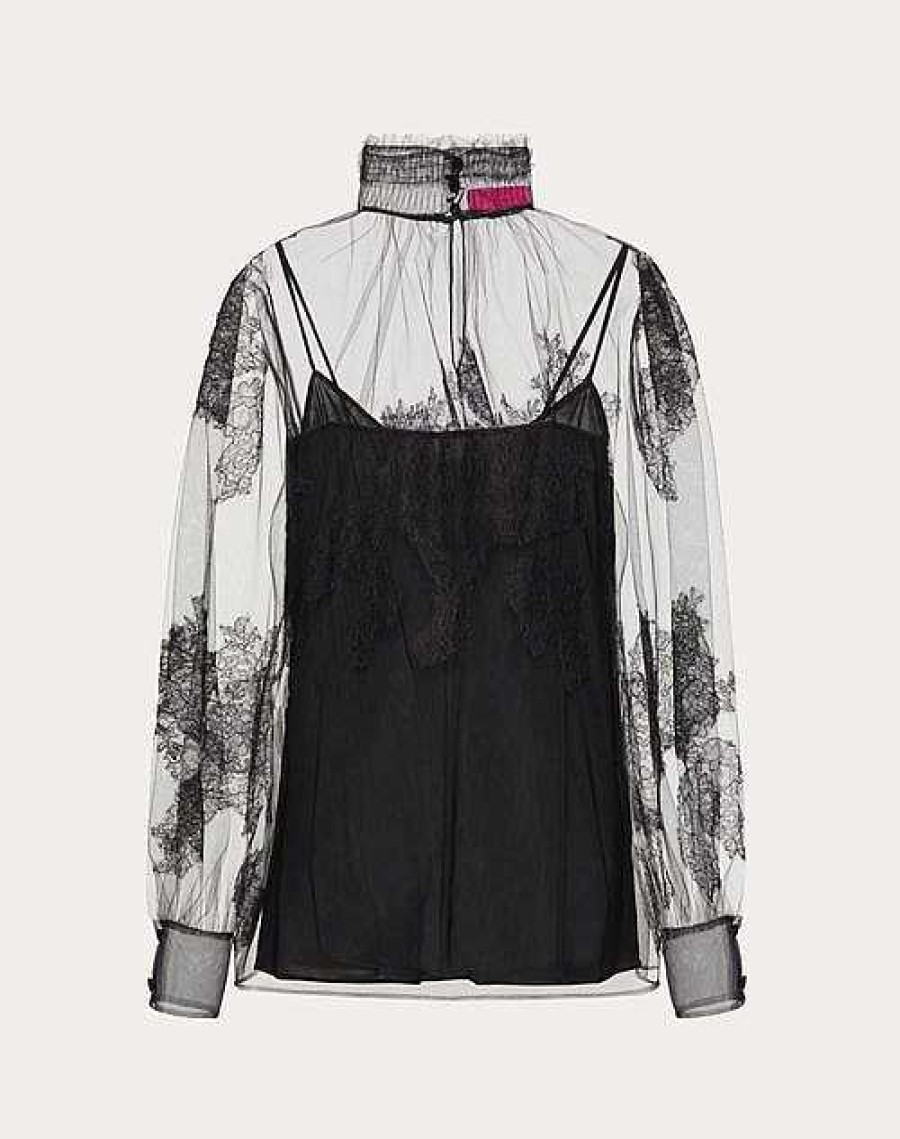 Valentino Top In Tulle Illusione And Lace | Shirts And Tops