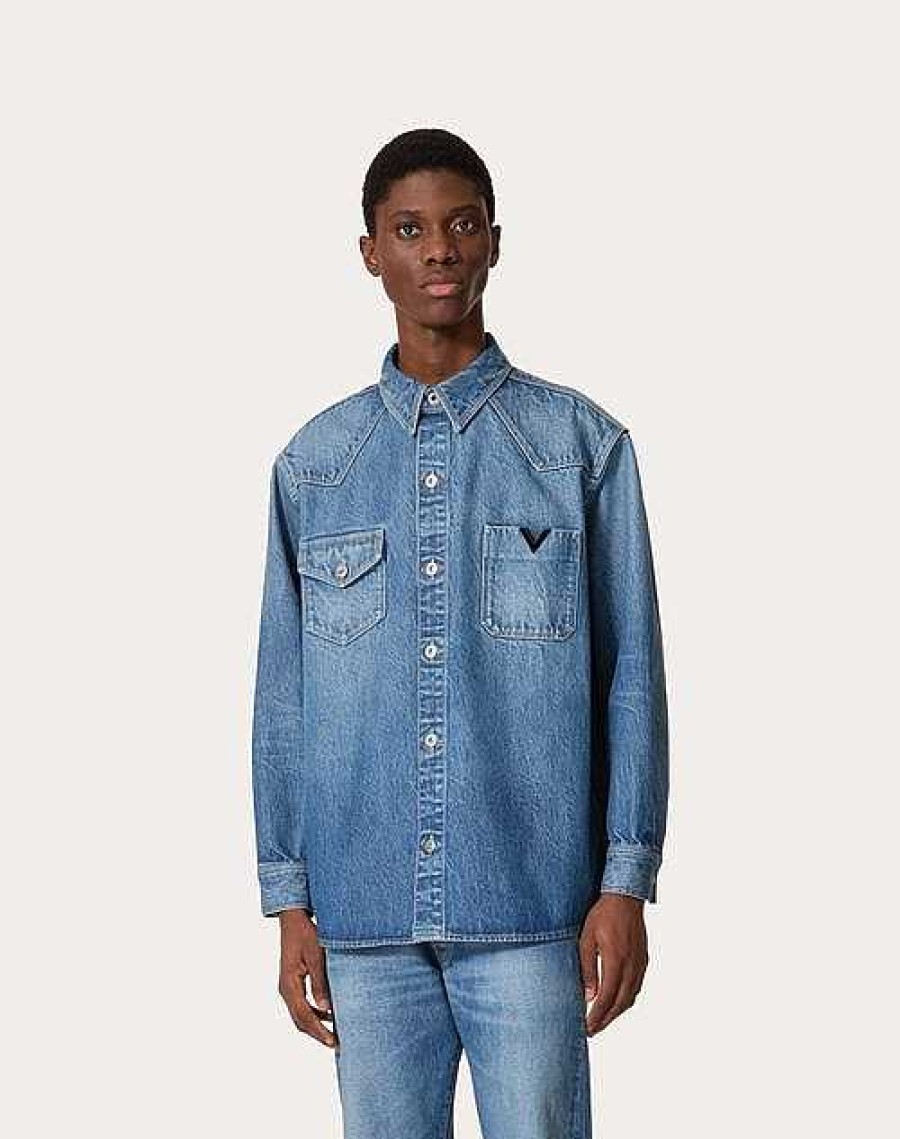 Valentino Shirt With Metallic V Detail | Denim