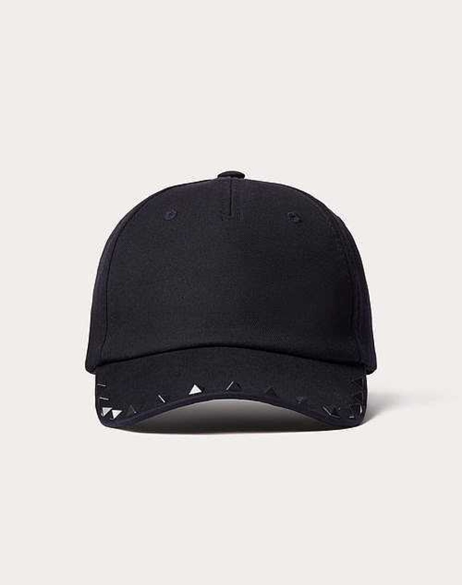 Valentino Rockstud Cotton Baseball Cap With Stud Applique | Hats And Gloves