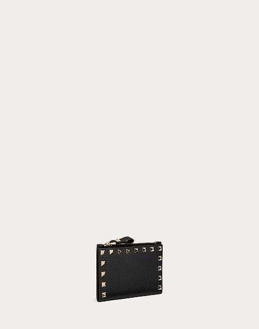 Valentino Rockstud Grainy Calfskin Cardholder With Zipper | Wallets And Small Leather Goods