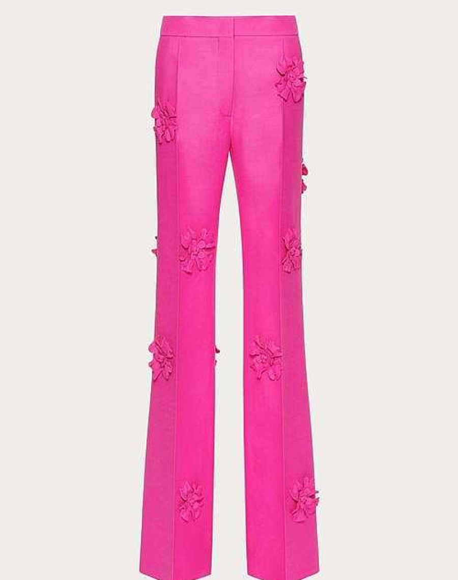 Valentino Crepe Couture Trousers With Floral Embroidery | Pants And Shorts