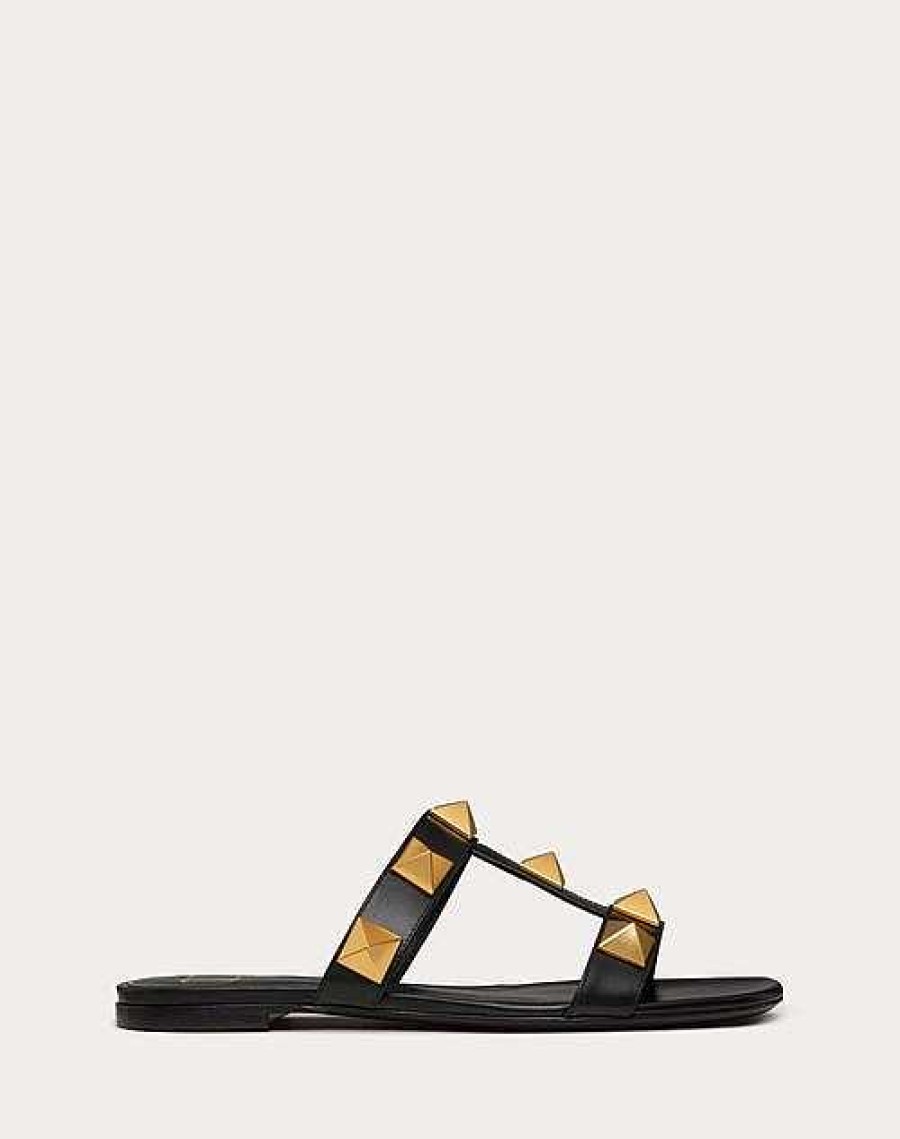 Valentino Flat Roman Stud Calfskin Slide Sandal | Slides And Thongs