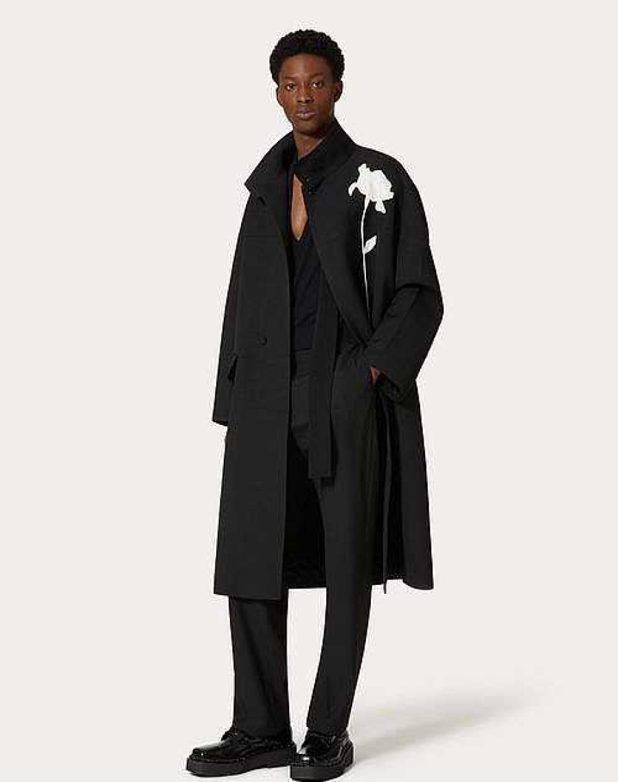 Valentino Silk Shantung High-Neck Caban With Flower Embroidery | Coats And Blazers